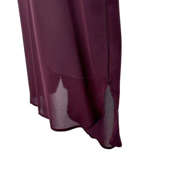 Bar III Burgundy Long Sleeve V-Neck Chiffon Blouse Womens S Hi Low Relaxed Fit - Picture 4 of 8